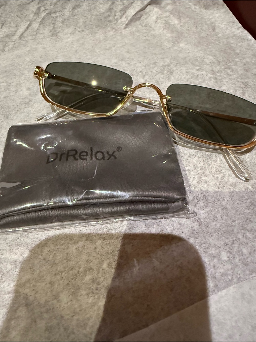 DrRelax Y2K Gold Half Frame Rectangular Sunglasses Grey Lens Unisex